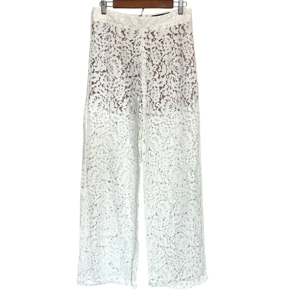 Cherie Lace Crochet Antique White & Tan Palazzo Pant Wide Leg Bridal Sz: L